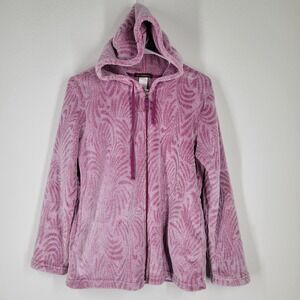 STANHERMAN Womens Pink Leaf Print Fleece Zip Up Hoodie Jacket